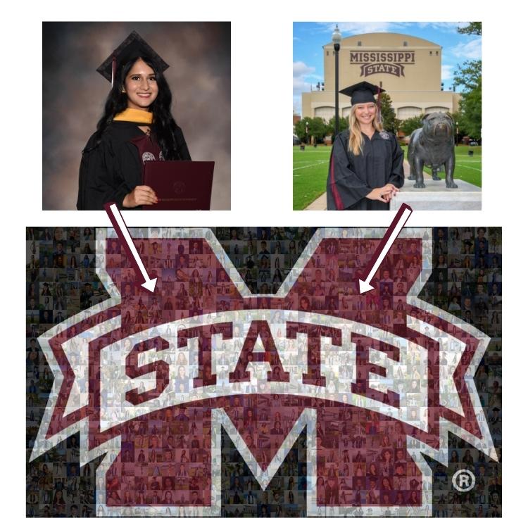 Example photo mosaic for MSU commencement showing graduate photos being used to create the M-State logo
